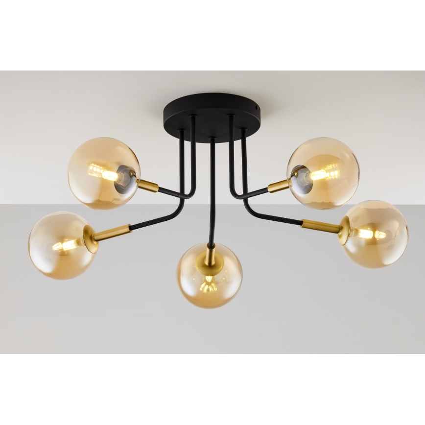 Jupiter 2038 - Luster na tyči BURANO 5xG9/10W/230V čierna/zlatá/béžová