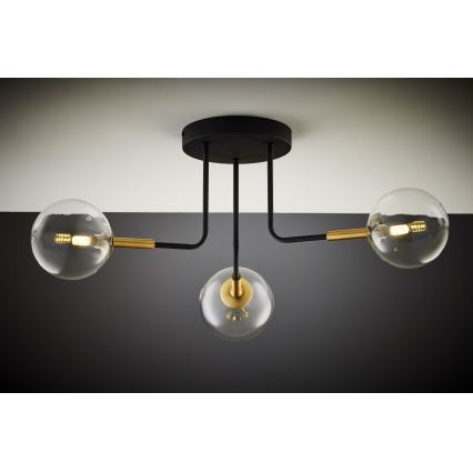 Jupiter 2039 - Luster na tyči BURANO 3xG9/10W/230V čierna/zlatá/číra