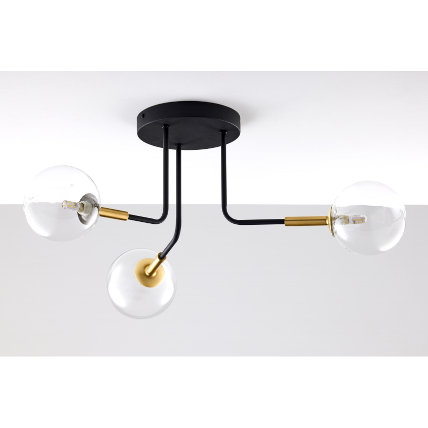 Jupiter 2039 - Luster na tyči BURANO 3xG9/10W/230V čierna/zlatá/číra