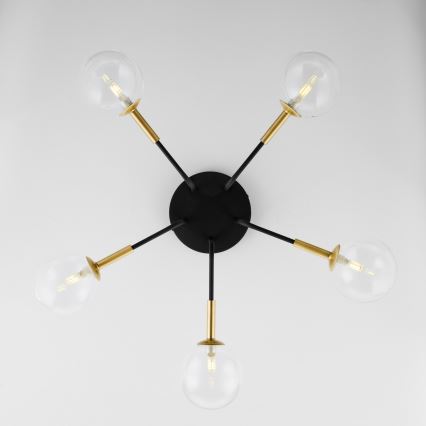 Jupiter 2040 - Luster na tyči BURANO 5xG9/10W/230V čierna/zlatá/číra