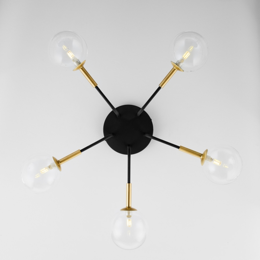 Jupiter 2040 - Luster na tyči BURANO 5xG9/10W/230V čierna/zlatá/číra