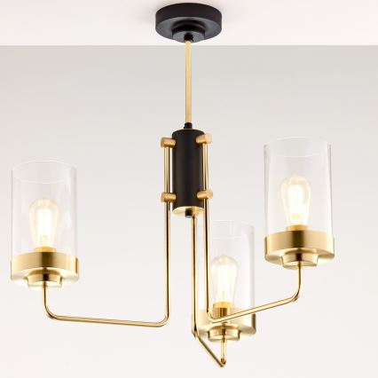 Jupiter 2087 - Luster na tyči RAMIREZ 3xE27/15W/230V zlatá/čierna