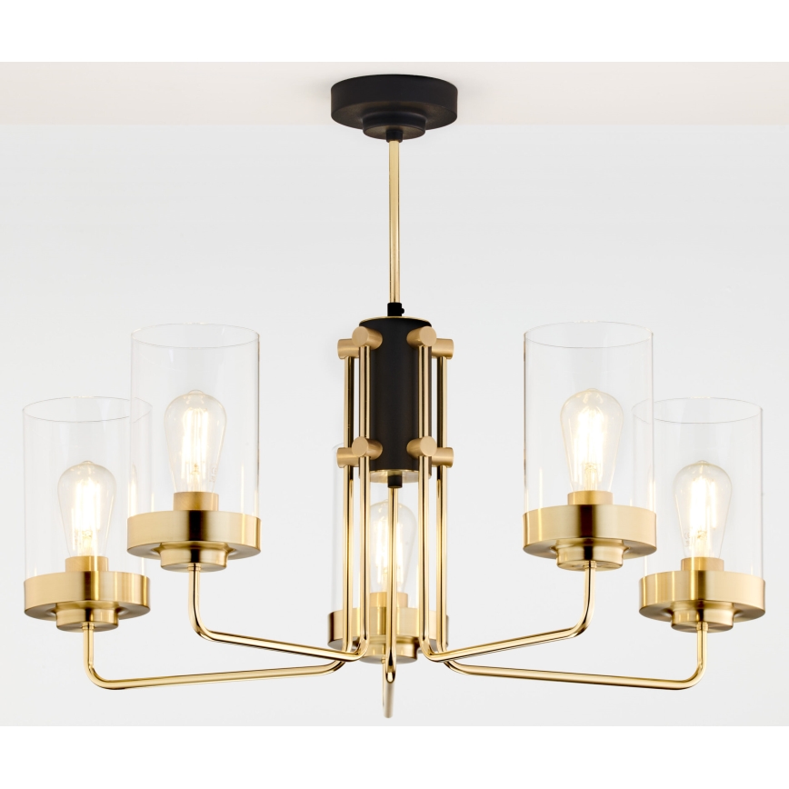 Jupiter 2088 - Luster na tyči RAMIREZ 5xE27/15W/230V zlatá/čierna