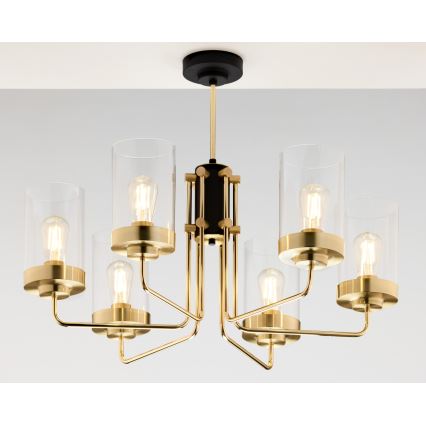 Jupiter 2089 - Luster na tyči RAMIREZ 6xE27/15W/230V zlatá/čierna