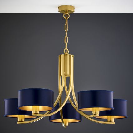 Jupiter 2094 - Závesný luster na reťazi ARTHUR 5xE27/15W/230V modrá/zlatá