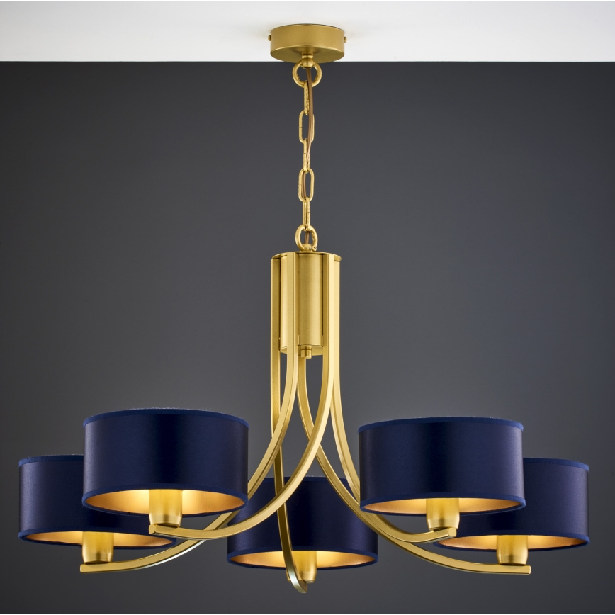 Jupiter 2094 - Závesný luster na reťazi ARTHUR 5xE27/15W/230V modrá/zlatá