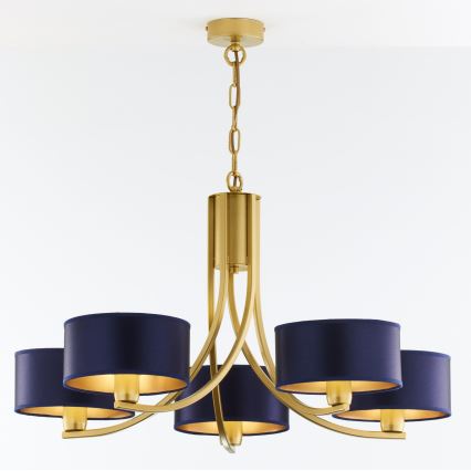Jupiter 2094 - Závesný luster na reťazi ARTHUR 5xE27/15W/230V modrá/zlatá