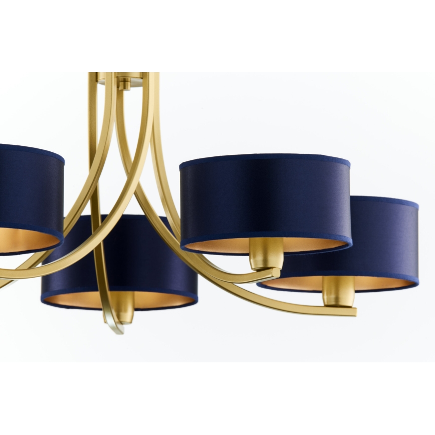 Jupiter 2094 - Závesný luster na reťazi ARTHUR 5xE27/15W/230V modrá/zlatá