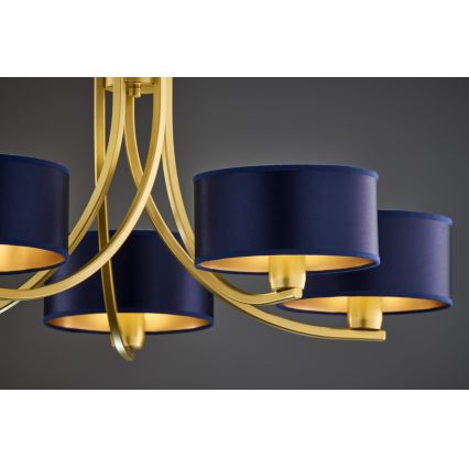 Jupiter 2094 - Závesný luster na reťazi ARTHUR 5xE27/15W/230V modrá/zlatá
