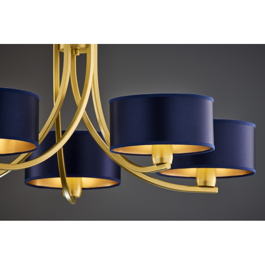 Jupiter 2094 - Závesný luster na reťazi ARTHUR 5xE27/15W/230V modrá/zlatá