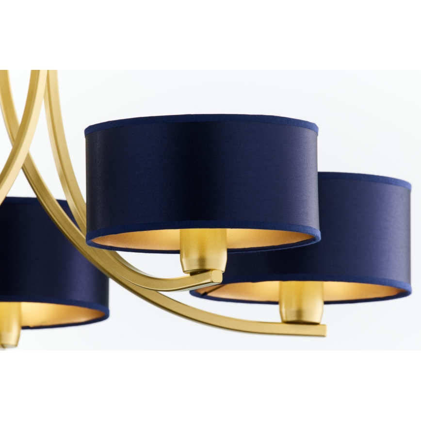 Jupiter 2094 - Závesný luster na reťazi ARTHUR 5xE27/15W/230V modrá/zlatá