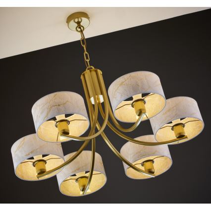 Jupiter 2098 - Luster na reťazi ARTHUR 6xE27/15W/230V biela/zlatá/mramorový dekor