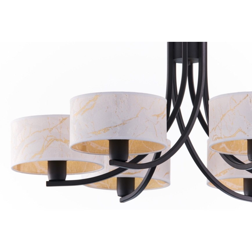 Jupiter 2105 - Závesný luster na reťazi ARTHUR 6xE27/15W/230V biela/čierna/mramorový dekor