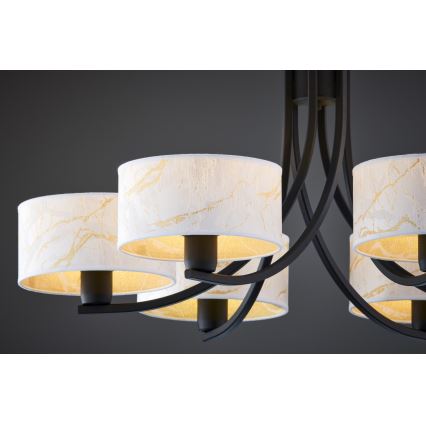 Jupiter 2105 - Závesný luster na reťazi ARTHUR 6xE27/15W/230V biela/čierna/mramorový dekor