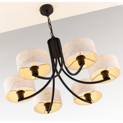 Jupiter 2105 - Závesný luster na reťazi ARTHUR 6xE27/15W/230V biela/čierna/mramorový dekor