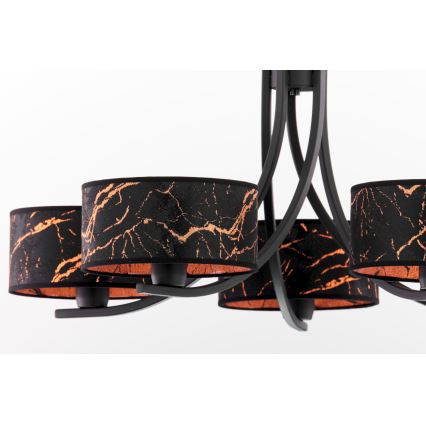 Jupiter 2107 - Luster na reťazi ARTHUR 5xE27/15W/230V čierna/oranžová/mramorový dekor