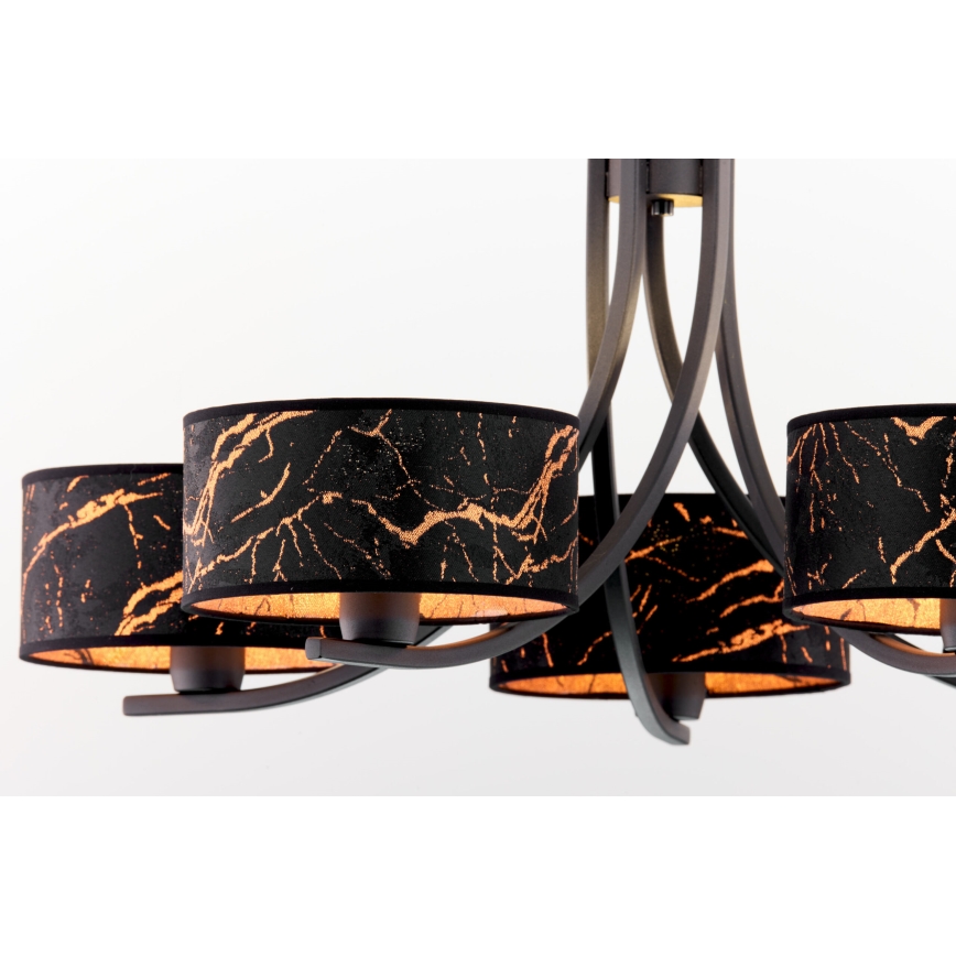 Jupiter 2107 - Luster na reťazi ARTHUR 5xE27/15W/230V čierna/oranžová/mramorový dekor