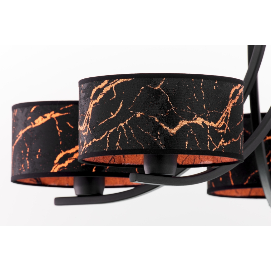 Jupiter 2107 - Luster na reťazi ARTHUR 5xE27/15W/230V čierna/oranžová/mramorový dekor