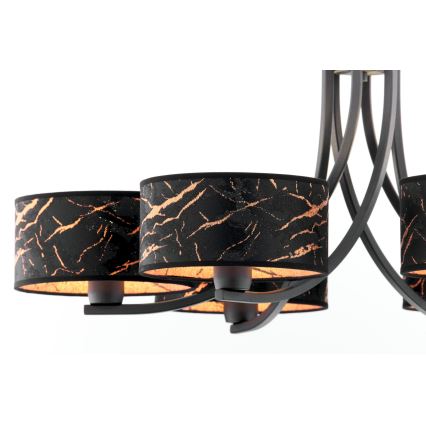 Jupiter 2108 - Luster na reťazi ARTHUR 6xE27/15W/230V čierna/oranžová/mramorový dekor