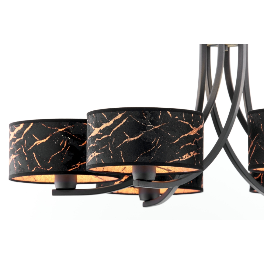 Jupiter 2108 - Luster na reťazi ARTHUR 6xE27/15W/230V čierna/oranžová/mramorový dekor