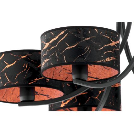 Jupiter 2108 - Luster na reťazi ARTHUR 6xE27/15W/230V čierna/oranžová/mramorový dekor