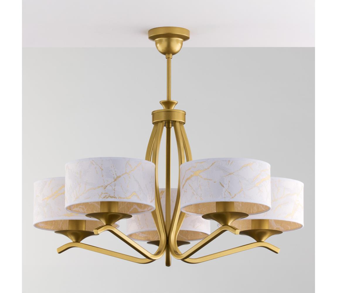 Jupiter 2110 - Luster na tyči KASZMIR 5xE27/15W/230V biela/zlatá/mramorový dekor 2110