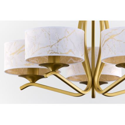 Jupiter 2110 - Luster na tyči KASZMIR 5xE27/15W/230V biela/zlatá/mramorový dekor