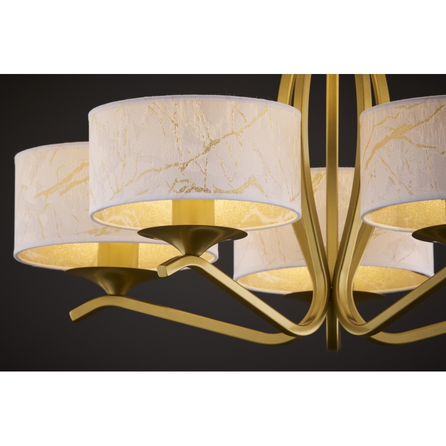 Jupiter 2110 - Luster na tyči KASZMIR 5xE27/15W/230V biela/zlatá/mramorový dekor