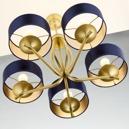 Jupiter 2114 - Luster na tyči KASZMIR 5xE27/15W/230V modrá/zlatá
