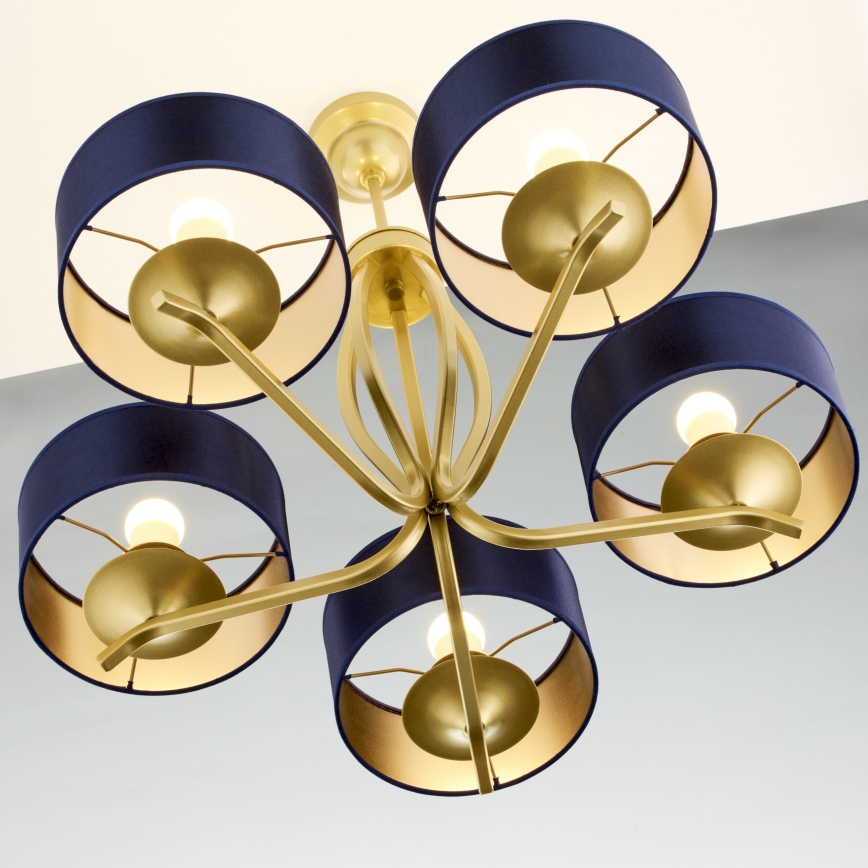 Jupiter 2114 - Luster na tyči KASZMIR 5xE27/15W/230V modrá/zlatá