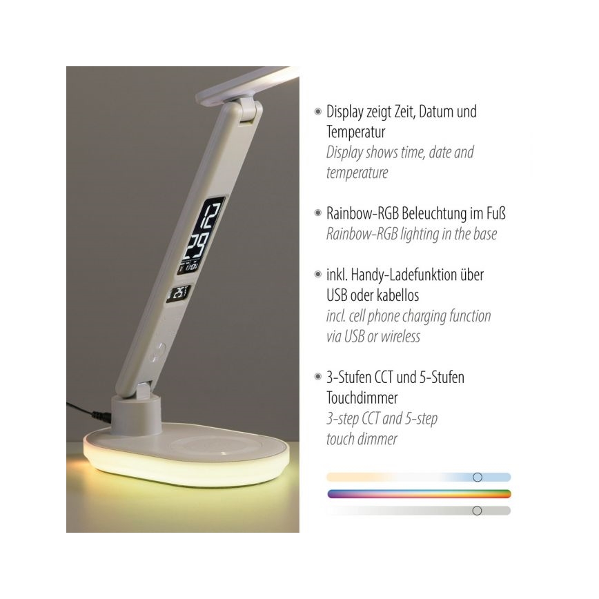 JUST LIGHT. 11018-16 - LED RGBW Dotyková stolná lampa s bezdrôtovým nabíjaním TINA LED/4W/230V biela