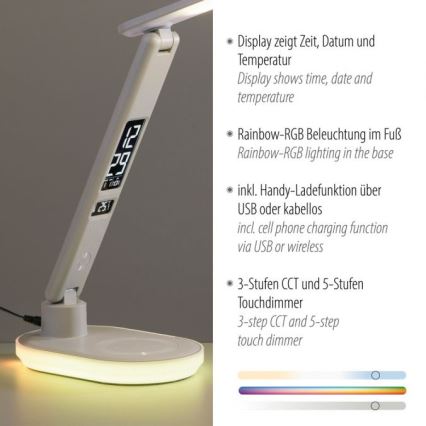 JUST LIGHT. 11018-16 - LED RGBW stmievateľná dotyková stolová lampa s bezdrôtovým nabíjaním TINA LED/4W/230V biela