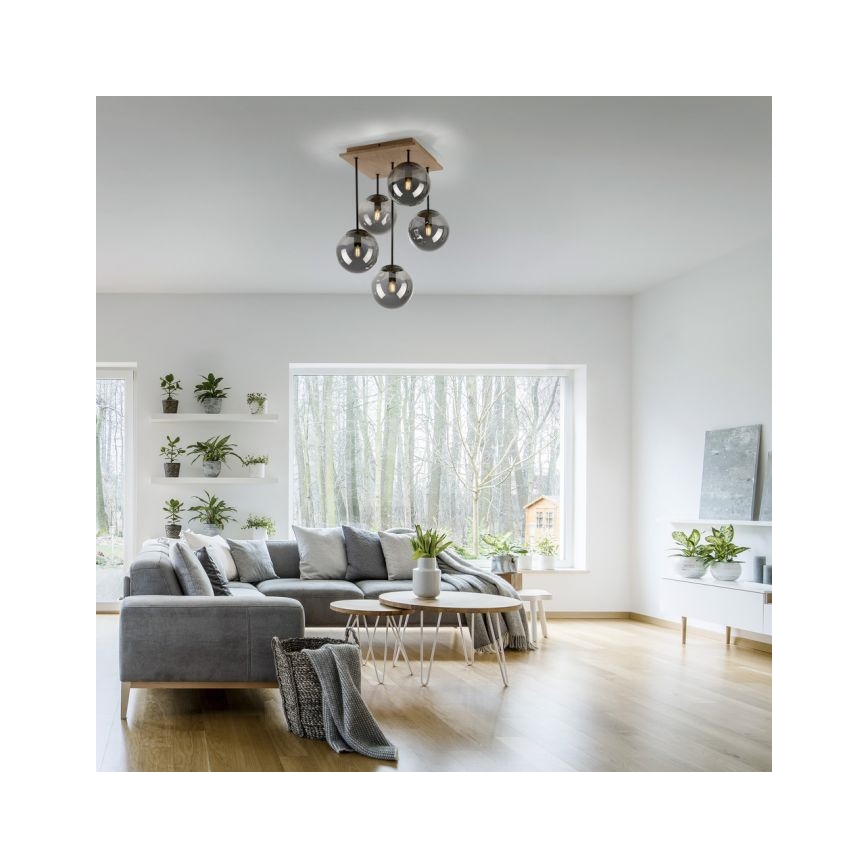 JUST LIGHT. 11395-79 - Luster na tyči WIDOW 5xE14/25W/230V dub