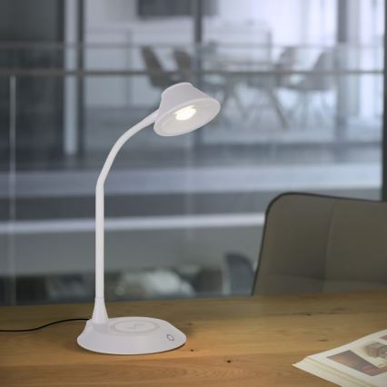 JUST LIGHT. 14414-16 - LED stmievateľná flexibilná dotyková stolná lampa s bezdrôtovým nabíjaním PUCKI LED/4,5W/230V biela