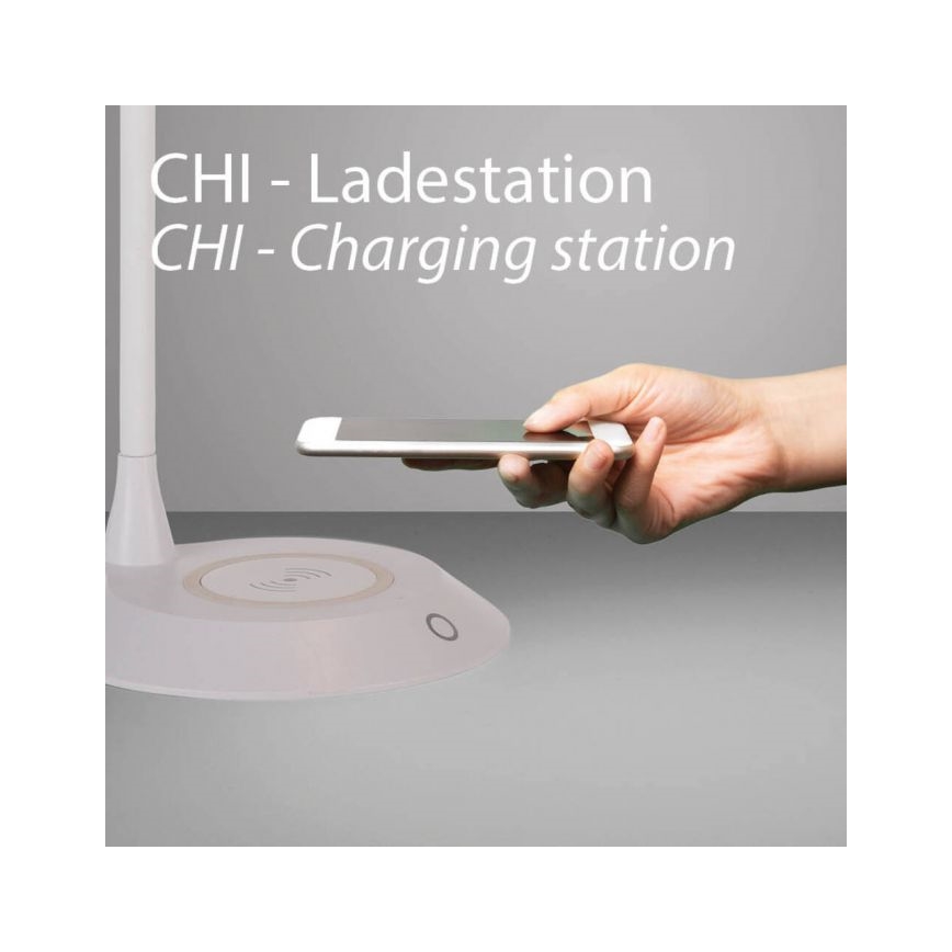 JUST LIGHT. 14414-16 - LED stmievateľná flexibilná dotyková stolná lampa s bezdrôtovým nabíjaním PUCKI LED/4,5W/230V biela