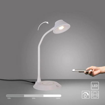 JUST LIGHT. 14414-16 - LED Stmievateľná flexibilná dotyková stolná lampa s bezdrôtovým nabíjaním PUCKI LED/4,5W/230V biela