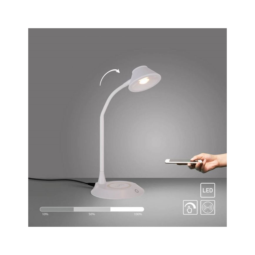 JUST LIGHT. 14414-16 - LED Stmievateľná flexibilná dotyková stolná lampa s bezdrôtovým nabíjaním PUCKI LED/4,5W/230V biela