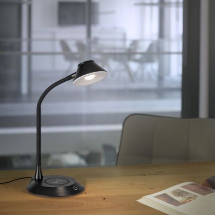 JUST LIGHT. 14414-18 - Dimmovateľná flexibilná dotyková stolná lampa s bezdrôtovým nabíjaním PUCKI LED/4,5W/230V čierna