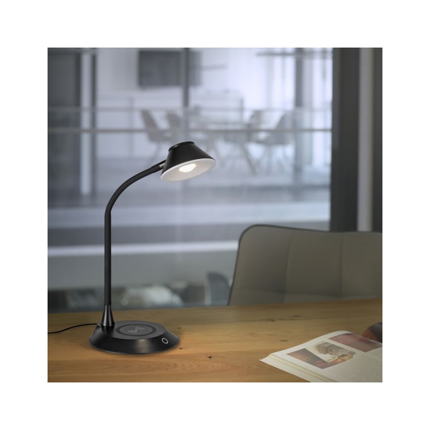 JUST LIGHT. 14414-18 - Dimmovateľná flexibilná dotyková stolná lampa s bezdrôtovým nabíjaním PUCKI LED/4,5W/230V čierna