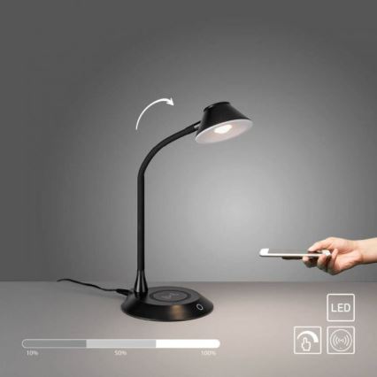 JUST LIGHT. 14414-18 - Dimmovateľná flexibilná dotyková stolná lampa s bezdrôtovým nabíjaním PUCKI LED/4,5W/230V čierna