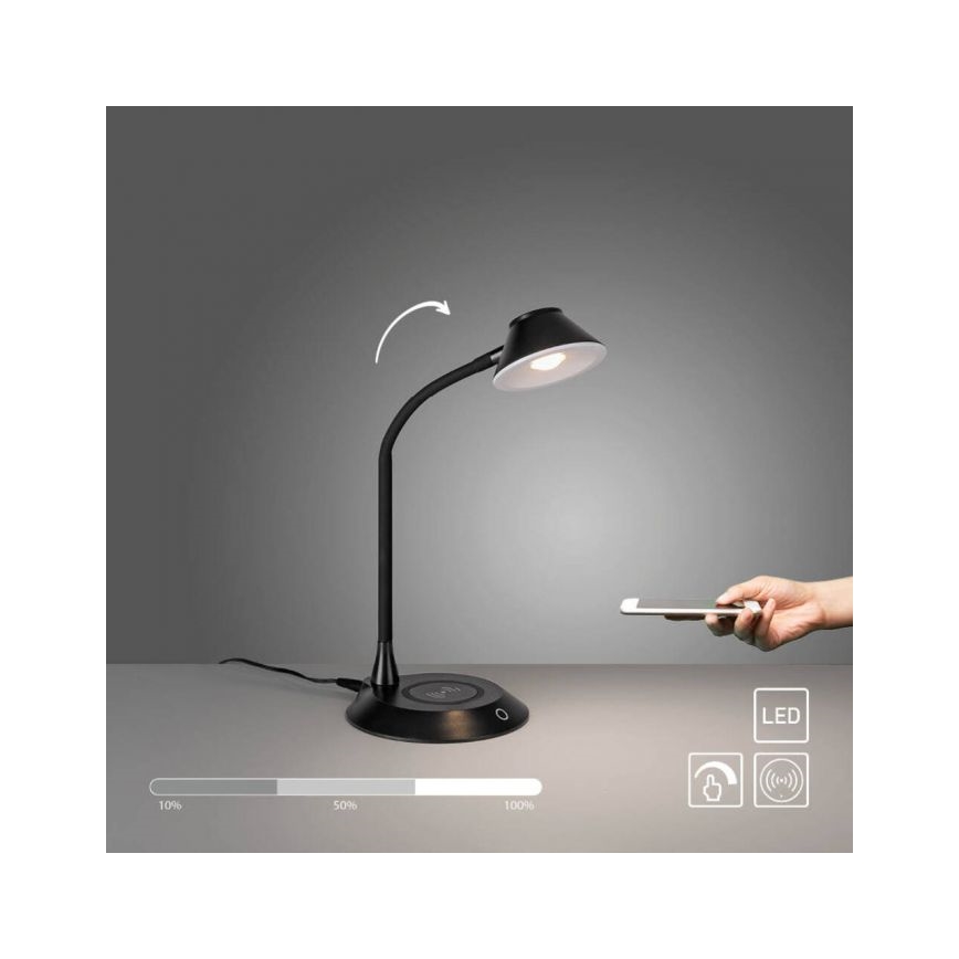 JUST LIGHT. 14414-18 - Dimmovateľná flexibilná dotyková stolná lampa s bezdrôtovým nabíjaním PUCKI LED/4,5W/230V čierna