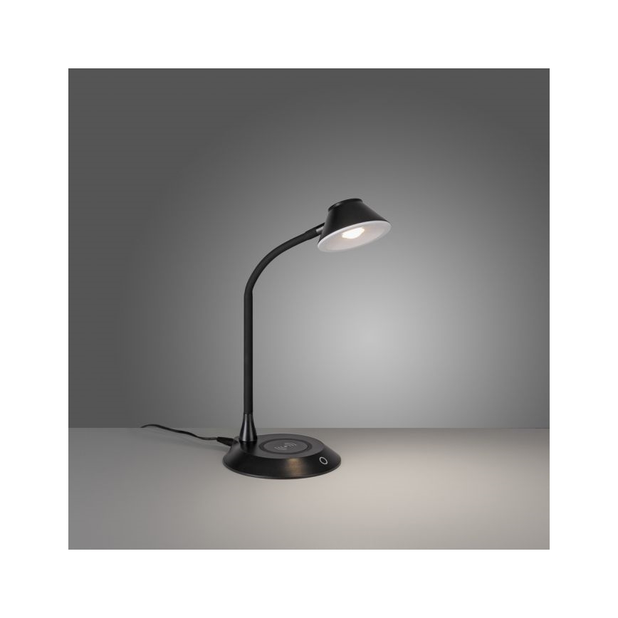 JUST LIGHT. 14414-18 - Dimmovateľná flexibilná dotyková stolná lampa s bezdrôtovým nabíjaním PUCKI LED/4,5W/230V čierna