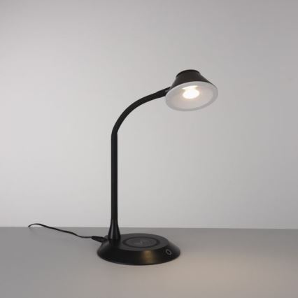 JUST LIGHT. 14414-18 - Dimmovateľná flexibilná dotyková stolná lampa s bezdrôtovým nabíjaním PUCKI LED/4,5W/230V čierna