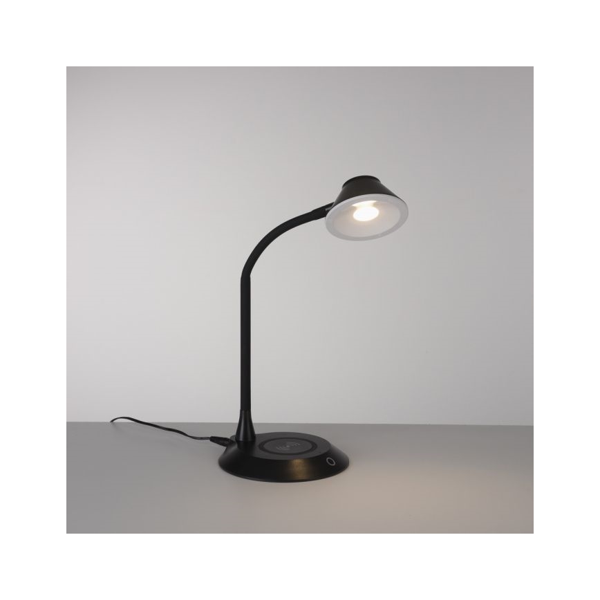 JUST LIGHT. 14414-18 - Dimmovateľná flexibilná dotyková stolná lampa s bezdrôtovým nabíjaním PUCKI LED/4,5W/230V čierna
