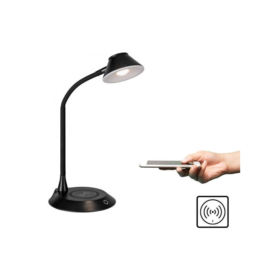 JUST LIGHT. 14414-18 - Dimmovateľná flexibilná dotyková stolná lampa s bezdrôtovým nabíjaním PUCKI LED/4,5W/230V čierna