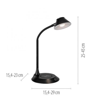JUST LIGHT. 14414-18 - Dimmovateľná flexibilná dotyková stolná lampa s bezdrôtovým nabíjaním PUCKI LED/4,5W/230V čierna