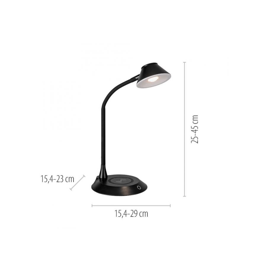 JUST LIGHT. 14414-18 - Dimmovateľná flexibilná dotyková stolná lampa s bezdrôtovým nabíjaním PUCKI LED/4,5W/230V čierna