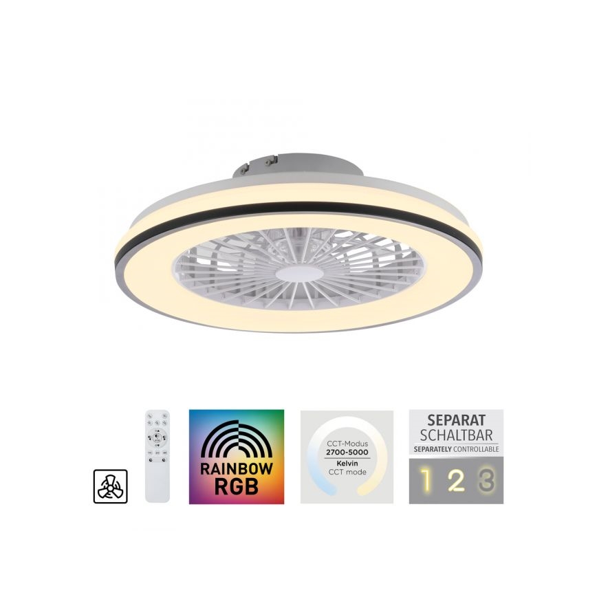 JUST LIGHT. 14447-18 - LED RGBW Stmievaťelný stropný ventilátor so svetlom LENO LED/44W/230V 3000-6500K pr. 48,6 cm biela + diaľkové ovládanie