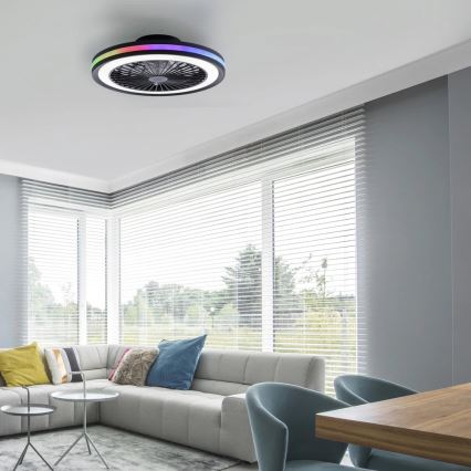 JUST LIGHT. 14649-18 - LED RGBW Stmievaťelný stropný ventilátor so svetlom BRANDON LED/36W/230V 2700-5000K pr. 46,5 cm čierna + diaľkové ovládanie
