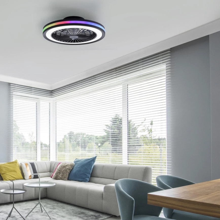 JUST LIGHT. 14649-18 - LED RGBW Stmievaťelný stropný ventilátor so svetlom BRANDON LED/36W/230V 2700-5000K pr. 46,5 cm čierna + diaľkové ovládanie